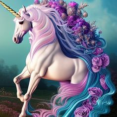 Majestic Unicorn with Flowery Mane Paint by Numbers Unicorn Pics, Unicorn Paint, Pegasus Art, Unicorn Artwork, Brian Froud, Majestic Unicorn, Josephine Wall, Unicorn Pictures, Canvas Diy