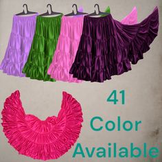 25 Yard 4 Tier skirt Women Belly Dance Color Casual Wear Spinning skirt S20 Stretch Full Skirt With Ruffles, Dance Skirt Bottoms With Lining, Spring Party Skirt With Can-can Detail, Spring Party Skirt With Can-can, Party Skirt With Attached Cancan And Stretch, Stretch Tiered Pleated Petticoat, Stretch Pleated Tiered Petticoat, Pleated Stretch Petticoat, Stretch Skirt With Attached Cancan For Party