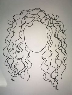 a drawing of a woman's head with curly hair on a white wall behind it