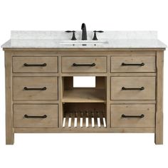 a bathroom vanity with marble top and drawers