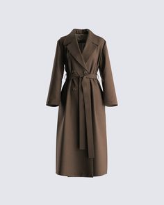 Attitude, sophistication, and boldness all in one 😌 Own the day in this dark olive belted trench coat. Made from cotton twill and complete with an adjustable belt for a structured and flattering look 🖤 Belted Khaki Outerwear For Business, Elegant Khaki Outerwear With Belted Cuffs, Long Fall Coat With Belt Detail, Khaki Belted Gabardine Outerwear, Khaki Gabardine Belted Outerwear, Khaki Belted Long Coat, Chic Brown Gabardine Outerwear, Spring Outerwear With Belt, Spring Outerwear With Belt Detail For Work