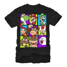 Mario Shirt, Mario Luigi, Mens Graphic T, Black Graphic Tees, Friends Tshirt, Game Characters, Video Game Characters, Tee Outfit, Super Mario Bros