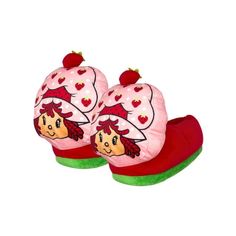 children's slippers with strawberrys on the front and back, both in pink