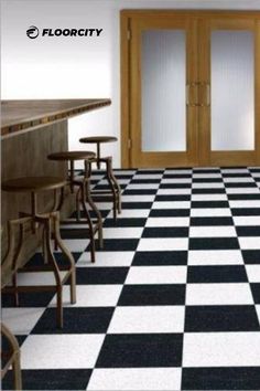 Classic Black and White Flooring Checkered Tile Floor, Black And White Floor Tiles, White Floor Tiles, Vct Flooring, Checkered Tile, Black And White Flooring, Vct Tile, Black And White Floor, White Flooring