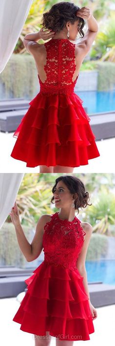 Red Homecoming Dresses, Lace Prom Dresses, Chiffon Cocktail Dress, Simple Party Dress, Casual Summer Dresses High Neck Homecoming Dresses, Simple Party Dress, Unique Homecoming Dresses, Woman In Red, Dress For, Chiffon Cocktail Dress, Cheap Homecoming Dresses, Dress Graduation, Red Homecoming Dresses