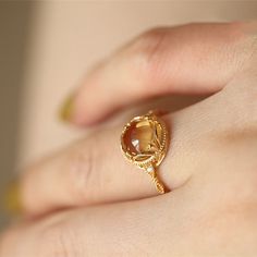 Product information: Material: S925 silver Color: Yellow crystal ring Style: lady Packing list: Ring * 1 Prosperity And Abundance, Retro Ring, Golden Ring, Packaging Gift, Citrine Ring, Citrine Stone, Citrine Crystal, Natural Citrine, Citrine Gemstone