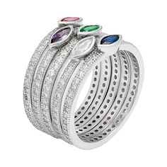 Featuring lab-created spinel and cubic zirconia stones, this sterling silver stack ring set is sure to give your ensemble a luxurious look. Click on this JEWELRY & WATCHES GUIDE to learn about fit, styles, materials and more!SET DETAILS Includes: 5 rings Width: 3.4 mm (each) Metal: sterling silver Plating: rhodium Packaging: boxed STONE DETAILS Stone type: lab-created blue spinel, lab-created green spinel Total weight: 3/8 ct. Shape: marquise Setting: bezel CUBIC ZIRCONIA DETAILS Total weight: 3 Cubic Zirconia Multi-stone Stackable Rings For Anniversary, Anniversary Multi-stone Cubic Zirconia Stackable Rings, Anniversary Multi-stone Stackable Rings In Cubic Zirconia, Anniversary Cubic Zirconia Stackable Rings With Multi-stone, Silver Cubic Zirconia Stackable Rings With Accent Stones, Silver Eternity Band With Gemstones, Fine Jewelry Stackable Rings With Multi-stone Cubic Zirconia, Silver Multi-stone Stackable Rings Fine Jewelry, Silver Multi-stone Stackable Rings In Fine Jewelry Style