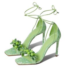 Schutz Tasha Lime Green Embellished Lace Up Open Toe Stiletto High Heel Sandals Size: 6 B (Runs Wide) New Without Box Or Dust Bag. A Stone Is Broken But It Is Not Noticeable. Details: Brighten Things Up With This Statement-Making Silhouette, Featuring An Embellished Toe Strap And Stiletto Heel. Materials: Fabric | Cow Leather Lining Cow Leather Outsole Upper Format: Unique Strap Upper Detail: Embellished Upper Rubber Patch At The Heel. Heel Type: High Heel Heel Style: Stiletto Heel Height: 3.9in Elegant Fitted Lace-up Sandals For Summer, Fitted Pointed Toe Lace-up Sandals For Summer, Spring Lace-up Open Heel Sandals, Spring Fitted Lace-up Sandals With Open Heel, Spring Fitted Lace-up Sandals, Fitted Lace-up Open Toe Sandals For Spring, Chic Green High Heel Lace-up Sandals, Green Lace-up Beach Sandals, Fitted Lace-up Sandals With Pointed Toe For Spring