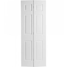 an open white closet door on a white background with clippings to the left