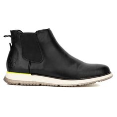 Meet the Parker Chelsea boot, a timeless classic with a modern twist. Blending smart-casual charm with versatility, it's the ultimate hybrid worker for any occasion. With its sleek design and comfortable fit, this boot effortlessly combines style and functionality, perfect for those who value both fashion and comfort in their footwear. Casual Black Chelsea Boots With Moc Toe, Casual Chelsea Boots With Textured Sole, Casual Chelsea Boots For Workwear With Plain Toe, Casual Black Work Boots For Business, Casual Boots With Rubber Sole For Business Casual, Casual Workwear Boots With Contrast Sole, Casual Black Chelsea Boots With Contrast Sole, Casual Chelsea Boots With Rubber Sole For Work, Casual Waterproof Chelsea Boots For Work