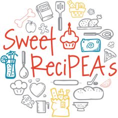 the words sweet recipes are drawn in a circle with colorful doodles and food items