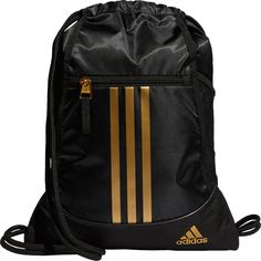 Show off your athletic style while you stow your essentials in the adidas® Alliance II Sack Pack. Great for your on-the-go lifestyle, this bag offers a main compartment for your larger items and a zippered pocket at the front to secure your valuables while you travel. You’ll love the drawcord closure system, which doubles as shoulder straps, offering a snug or relaxed fit- whichever you prefer on game day or every day. FEATURES: Large main compartment with drawcord closure Front zip pocket Drawc Black And Gold Jordans, Gifts For Gym Lovers, Mochila Adidas, Adidas Backpack, Gym Backpack, Adidas Bags, Workout Bags, Lightweight Bag, Baggy Pants