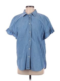 J.Crew Short Sleeve Button Down Shirt Size: 2 Tops - used. 100% COTTON | J.Crew Short Sleeve Button Down Shirt: Blue Tops - Size 2 Denim Short Sleeve Top With Buttons, Short Sleeve Denim Top With Buttons, Denim Tops With Buttons And Short Sleeves, Light Wash Cotton Blouse With Buttons, Cotton Blouse With Buttons, Medium Wash Short Sleeve Top With Buttons, Light Wash Buttoned Top With Short Sleeves, Light Wash Short Sleeve Tops With Buttons, Medium Wash Short Sleeve Top With Button Closure