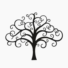 a black and white tree with swirly branches