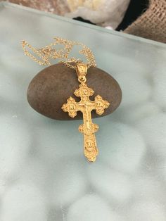 ✪ ATTENTION!! ✪ Please check the dimensions to be sure about the size! This cross is a unique Byzantine jewel! It is beautiful and you can find it only here!! It is solid gold 14k and it has the Jesus Christ and the ICXC NIKA. It has special loop too, with a mini cross as you can see in the photos! It is perfect for women and men too! Also you can choose it if you are looking for a unique baptism cross! You will love it! ! ✪✪✪ Express Shipping with DHL courier in your address ✪✪✪(about 1-2 busin Cross With Jesus, Byzantine Cross, Jesus Christ Cross, Orthodox Cross, Cross Gift, Personalized Cross, The Cross Of Christ, Gold Pendant Jewelry, Godmother Gifts