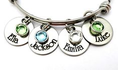 Personalized Names Bangle Bracelet or Necklace -Names Birthstone Bangle - Grandma Jewelry - Mom Jewe Personalized Hypoallergenic Stainless Steel Jewelry, Hypoallergenic Stainless Steel Jewelry For Personalized Gifts, Personalized Stainless Steel Dangle Jewelry, Personalized Round Stainless Steel Jewelry, Personalized Adjustable Jewelry Gift For Mom, Personalized Adjustable Jewelry As Gift For Mom, Adjustable Metal Jewelry For Personalized Gifts, Adjustable Stackable Stainless Steel Jewelry, Personalized Round Charm Bracelet For Mom