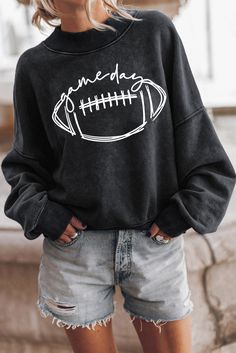 Round Neck Long Sleeve FOOT... Drop Sleeve Sweater, Hoodies Cute, Gray Texture, Rugby Games, Champion Pullover, Graphic Print Sweatshirt, Dropped Shoulder Sweatshirt, Color Block Sweatshirt, Graphic Sweaters