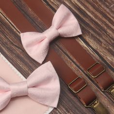 This tie/bow tie  is a Wedding Favorite ~it  is perfect for weddings or special occasions. Fabric: polyester Fabric Care: Dry-clean Only The default  ribbon of bow tie is white ribbon and the default color of suspenders is brown . If you want other colors, please remark in the note when you place order.   Return Policy: If you are unhappy with your item, be it damage, defect or otherwise, we will happily accept a return/exchange.  Returns must be unworn, unwashed, undamaged, and unaltered. Items Adjustable Pink Tie For Wedding, Elegant Pink Adjustable Bow Tie, Elegant Adjustable Pink Bow Tie, Pink Bow With Bow Tie Back For Wedding, Adjustable Pink Bow Tie For Wedding, Pink Bowtie As Gift, Adjustable Pink Bow For Wedding, Pink Satin Bow Tie For Wedding, Adjustable Pink Bow Tie