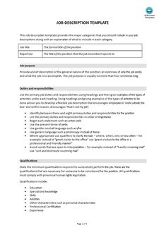 the job description template is shown in this document