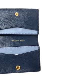 Brand: MICHAEL KORS Style: WALLET Color: BLUE Size: SMALL SKU: 186-186295-2469 CONDITION: GENTLY USED Classic Blue Wallet With Card Slots, Classic Blue Wallets With Card Slots, Classic Blue Wallets With Rfid Blocking, Formal Blue Wallets With Interior Card Slots, Classic Blue Business Wallets, Formal Blue Wallet With Card Slots, Blue Formal Wallets With Rfid Blocking, Blue Rfid Blocking Wallets For Formal Occasions, Formal Blue Wallets With Rfid Blocking