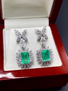 "MADE TO ORDER ONLY!! ENJOY OUR WORRY-FREE SERVICE AND THE DAZZLING, GENUINE JEWELRY WE DESIGN AND HANDCRAFT WITH LOVE❤️ ONE OF A KIND HANDCRAFTED EARRINGS! READY FOR SHIPPING! GIFT WRAP AVAILABLE! FREE UPS EXPRESS! \"You will get the best emeralds from one of the most experienced emeralds wholesalers in the world -- So Perfect Jewelry\" ONE OF A KIND HANDCRAFTED EARRINGS. BEYOND PRECIOUS! STUNNING 6.19TCW, Certified COLOMBIAN Emerald earrings. UNIQUE DESIGN! ONE OF A KIND! TRANSPARENT, SPARKLIN Luxury Hallmarked Pear-shaped Diamond Earrings, Luxury Gia Certified Dangle Diamond Earrings, Gia Certified Emerald Earrings For Formal Occasions, White Gold Platinum Gemstone Earrings, Luxury Platinum Marquise Earrings, Platinum White Gold Earrings With Gemstone, Luxury Pear-shaped Emerald Earrings, Luxury Emerald Earrings For Wedding, Gia Certified Marquise Fine Jewelry Earrings