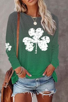 😊Use code JFNPIN20 on JFN website to 【Get 20% OFF】 Green Long Sleeve Top With Letter Print, Green Graphic Print Top For Fall, Green Long Sleeve T-shirt, St. Patrick's Day Graphic Print Crew Neck Top, Green Crew Neck Tops For St. Patrick's Day, Clover Print, St Patrick's Day Outfit, Spring Fashion Casual, Sweatpants Set