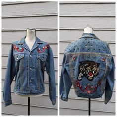 Vintage Gap Size Large Oversized Customized Denim Jacket. Tags Cut Out & Measurements Provided. Studs, Sequins, And Oversized Back Tiger On The Back. Two Front Button Pockets On Chest And Pockets On Front By The Waist. Adjustable Waist With Double Button. Excellent Condition - No Rips Or Tears. Customized Denim, Gap Jackets, Jean Coat, Jean Jacket, Gap, Denim Jacket, Cut Out, Jackets & Coats, Jackets For Women