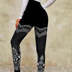 Floral & Geo Print Leggings Non-stretch Printed Black Bottoms, Non-stretch Black Printed Bottoms, Fitted Black Printed Pants, Fitted Printed Black Bottoms, Fitted Black Printed Bottoms, Black Stretch Printed Pants, Snake Leggings, Belly Support Pregnancy, Low Rise Leggings