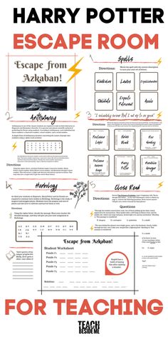 harry potter's escape room poster for teaching students to use it as an activity