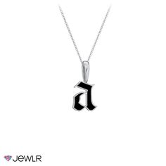 Show off your style with this unique initial necklace, perfect for you or someone special. Handcrafted in our Gothic font, each lowercase initial charm features black enamel and hangs from your choice of chains. Personalize yours in sterling silver, white, yellow, or rose gold. Black Personalized Initial Pendant Jewelry, Personalized Black Initial Pendant Jewelry, White Gold Sterling Silver Initial Pendant Charm Necklace, White Gold Monogram Initial Pendant Jewelry, Elegant Black Monogram Jewelry, Black Initial Pendant Jewelry For Gift, Symbolic Sterling Silver Jewelry With Initials, White Gold Initials Pendant Necklace, White Gold Initial Pendant Name Necklace