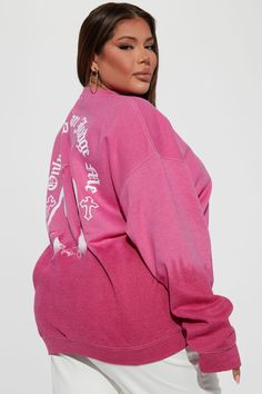 Available In Wine/combo. Sweatshirt Crew Neck Long Sleeve Tupac Graphic Front And Back Screen Ombre Print Ribbed Hem Disclaimer: Due To The Printing Process A Difference In Saturation May Occur. Each Garment Is Unique 50% Cotton 50% Polyester Imported | Can't Judge Me 2Pac Crew Neck Sweatshirt in Fuchsia size Large by Fashion Nova Pink Tops With Letter Print For Winter, Pink Letter Print Top For Winter, Winter Pink Top With Letter Print, Pink Graphic Print Top For Fall, Pink Long Sleeve Tops With Letter Print, Pink Long Sleeve Top With Letter Print, Pink Relaxed Fit Sweatshirt For Fall, Pink Long Sleeve Sweatshirt With Graphic Print, Pink Long Sleeve Sweater With Graphic Print