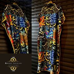 Comfortable Satin  fabric kaftan stylish and unique Traditional Black Printed Kaftan, Eid Digital Print Tunic Kaftan, Traditional Kaftan With Digital Print And Kimono Sleeves, Traditional Digital Print Tunic Kaftan, Traditional Oversized Kaftan With Kimono Sleeves, Multicolor Long Thobe For Eid, Star Work, Dress Clothes For Women, Satin Fabric