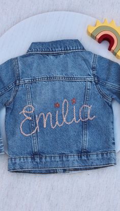 Custom Toddler Denim Jacket Hand Embroidered Baby Jacket - Etsy Customizable Blue Denim Jacket, Cute Medium Wash Cotton Denim Jacket, Customizable Denim Jacket For Spring, Customizable Denim Jacket For Fall, Spring Customizable Denim Jacket, Cute Medium Wash Denim Jacket, Cute Customizable Cotton Outerwear, Customizable Long Sleeve Denim Jacket, Customizable Cute Cotton Outerwear