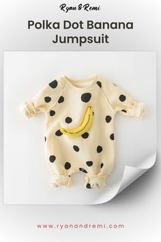 Polka Dot Banana Jumpsuit White Long Sleeve Jumpsuit With Cartoon Print, White Long Sleeve Jumpsuits And Rompers With Cartoon Print, Cute Fitted Winter Bodysuit, Spring Cartoon Print Long Sleeve Bodysuit, Spring Long-sleeve Bodysuit With Cartoon Print, Spring Long Sleeve Bodysuit With Cartoon Print, Fitted Long Sleeve Cartoon Print Onesie, Casual Long Sleeve Bodysuit With Cartoon Print, Long Sleeve Printed Onesie For Summer