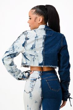 LACE UP CROPPED DENIM JACKET SIZE+FIT Model Measurements View Size on Model S Height 5'7" Bust 34" Waist 27" Hips 37.5 Fitted Denim Cropped Jacket For Streetwear, Fitted Blue Cropped Cotton Jacket, Fitted Blue Cotton Cropped Jacket, Fitted Denim Blue Cropped Jacket, Fitted Denim Blue Cotton Cropped Jacket, Cropped Dark Wash Denim Outerwear, Blue Cropped Cotton Denim Jacket, Medium Wash Denim Cropped Jacket For Streetwear, Blue Denim Washed Outerwear