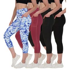 Introducing the ultimate fusion of style, comfort, and versatility - the 4-Pack of Ladies Capri Leggings by Real Essentials! Elevate your wardrobe with these exceptional leggings that seamlessly blend fashion and function. Whether you're hitting the gym, conquering your yoga session, or just running errands, these leggings are your go-to choice for maximum comfort and style. Why settle for one, when you can have it all with our 4-pack? We understand that your dollar should stretch further, and t Yoga Capri Leggings With Pockets, Casual Yoga Pants With Pockets For Pilates, Stretch Capris With Pockets For Yoga, Casual Moisture-wicking Capris For Gym, Athleisure Yoga Capris With Pockets, Casual High Stretch Capri Yoga Pants, Casual Leggings With Pockets For Outdoor Activities, High Stretch Gym Capris, Athleisure Stretch Capris With Side Pockets