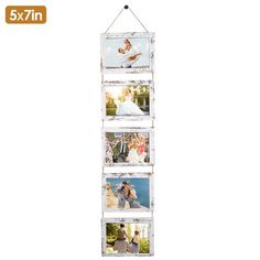 three hanging frames with pictures on them and the words 5x7in above it