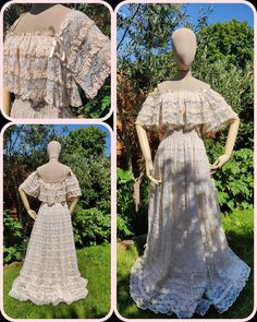 This incredible 70s lace maxi is now available.  Approx a size 8 (check measurements provided), this could work as a stunning boho Summer dress or even a wedding dress.  A lovely cream lace, the shoulders can be pulled up or worn cold shouldered, spaghetti straps in place for either option.  Lined and in great vintage condition.  Pit to pit -34" Waist - 27" Hips - 50" Length - 56" Absolutely beautiful, one of a kind vintage.  Great vintage condition. I do not accept returns for items which do no Bohemian Fitted Maxi Dress With Lace Patchwork, Fitted Bohemian Maxi Dress With Lace Patchwork, Off-shoulder Ruffled Maxi Dress For Wedding, Fitted Off-shoulder Maxi Dress With Lace Trim, Floor-length Lace Dress With Ruffles, Bohemian Maxi Dress With Lace Trim For Party, Bohemian Dresses With Delicate Lace For Garden Party, Bohemian Lace Maxi Dress For Party, Bohemian Delicate Lace Dress For Garden Party