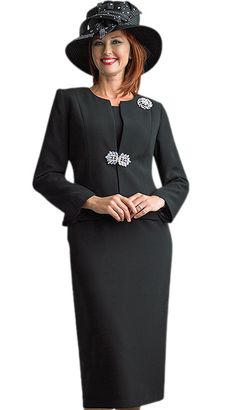 Introducing the exquisite Lily And Taylor 3052-BLK Church Suit, the epitome of sophistication and grace. This impeccably tailored suit is crafted from premium fabric, ensuring both comfort and durability. A seamless blend of traditional craftsmanship and modern style, this suit is a must-have for the discerning woman. The jacket boasts a smooth silhouette with clean lines that complement the natural contours of your body, while the added brooch accents on the lapel provide a touch of glamour. Th Suit Hat, Women Church Suits, Church Suits, Tailored Suit, Natural Contour, Navy Purple, Clean Lines, One Size Fits All, Classic Black