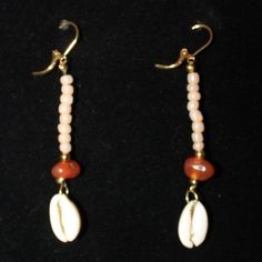 Handmade Beaded Citrine & Cowrie Shell Earrings Natural Cowrie Shells And Citrine Crystals With A 2.5" Drop Leverback Ear Wires Handmade-New Orange Beaded Dangle Jewelry, Orange Earrings With Gold Beads As A Gift, Coral Beaded Earrings For Gifts, Orange Earrings With Gold Beads For Gift, Orange Drop Earrings For The Beach, Orange Drop Earrings For Beach, Handmade Peach Dangle Jewelry, Orange Beaded Dangling Earrings For Beach, Handmade Orange Beaded Earrings For Beach