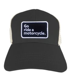 Original "Go Ride A Motorcycle" patch sewn onto the front and CM logo tag sewn on the side of this eco trucker that is saving the planet one hat at a time. It's combination of 100% organic cotton and 100% recycled polyester makes it a great example of sourcing the most earth friendly materials available. The classic trucker style is sure to delight by blocking the sun and catching the breeze. Benefits Feel good about what you wear Comfortable Most environmentally responsible hat around Features Adjustable Trucker Hat With Logo Patch, Cotton Trucker Hat With Logo Patch, Functional Moisture-wicking Trucker Hat, Adjustable Six-panel Trucker Hat With Logo Patch, Cotton 5-panel Trucker Hat With Embroidered Logo, Cotton 5-panel Trucker Hat With Embroidered Patch, Orange 5-panel Adjustable Trucker Hat, Cm Logo, Ride A Motorcycle