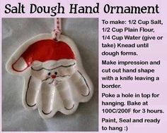 the salt dough hand ornament is shown on an iphone screen, with instructions for how to make it