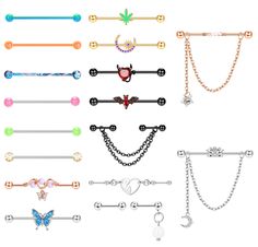 PRICES MAY VARY. 💛【AFFORABLE INDUSTRIAL BAR SET】 You will get 17pcs industrial piercing jewelry, which have 15pcs industrial barbell and 2pcs industrial chain earrings. Including bat industrial bar, butterfly industrial earring, crystal moon and star industrial barbell, lotus chain industrial piercing jewelry and so on, variety of colors and designs, give you more choices for everyday wear. 🧡【INDUSTRIAL PIERCING SIZE】Gauge size: 14G(1.6mm), bar length: 38mm(1 1/2inch), ball size: 5mm. These in Industrial Without Bar Piercing, Piercings With Industrial Bar, Ear Piercings With Industrial Bar, Industrial Earrings Bar, Gold Industrial Bar Earring, Industrial Bar Piercing, Industrial Bar Earring, Industrial Earrings, Industrial Piercing Jewelry