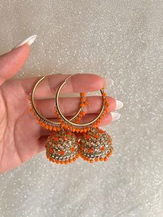 Gold/multi Indian Hoop Earrings / Bridesmaid Earrings - Etsy Orange Pierced Earrings For Wedding, Adjustable Hoop Earrings For Party, Small Hoop Beaded Earrings For Party, Adjustable Orange Hoop Earrings, Party Small Hoop Beaded Earrings, Hoop Earrings For Pierced Ears For Celebration, Festive Single Hoop Earring, Red Hoop Earrings For Party And Festivals, Festive Hoop Single Earring