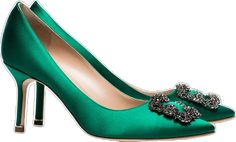 Elegant Green Court Shoes With 4-inch Heel, Elegant Green Heels With 4-inch Heel, Luxury Green Heels For Evening, Green Heels For Gala, Elegant Green Heels With Padded Heel, Green Almond Toe Court Shoes For Evening, Green Pointed Toe Luxury Heels, Luxury Green Pointed Toe Heels, Luxury Green Closed Toe Heels