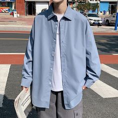 Product Show： Oversized Solid Color Shirt With Buttons, Oversized Solid Shirt With Buttons, Solid Color Plain Button-up Shirt, Relaxed Fit Solid Color Button-up Shirt, Plaid Vest Men, Streetwear Blouse, Simple Sweatshirt, Men's Business Suits, Wool Waistcoat