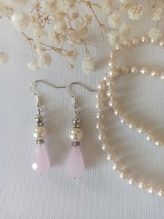 Dangling earrings, handmade, pink, white and silver, they are light, The model is unique. Feminine Pink Pearl Drop Earrings, Elegant Pink Teardrop Pearl Earrings, Pink Teardrop Pearl Drop Jewelry, Feminine Pink Jewelry With Pearl Drop, Feminine Pink Pearl Drop Jewelry, Pink Teardrop Pearl Earrings, Pink Teardrop Pearl Drop Earrings, Pink Pearl Drop Teardrop Earrings, Pink Feminine Dangle Pearl Earrings