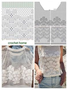 the crochet top pattern is shown with instructions to make it look like an openwork