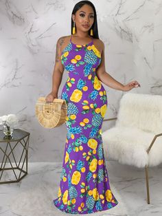 Material: 90-95% Polyester U-Neckline Strappy Back Floral Print Fishtail Sleeveless Maxi Length The Floral print pattern position may be random. Fishtail Maxi Dress, Floral Dress Formal, Trumpet Dress, Lace Formal Dress, Split Maxi Dress, Custom Size Dresses, Lace Dress Long, Long Sleeve Lace Dress, Dresses By Length