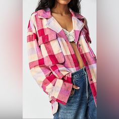 Never Worn! Reposhing This Item I Purchased From @Shelbycurt. Loved It, But Ready To Rotate For Something New. Questions? Leave A Comment Below! Patch Blouse, Essential Shirt, Summer Plaid, Womens Jackets Casual, Free Tops, Cargo Shirts, Free People Jacket, Plaid Flannel Shirt, Plaid Tops